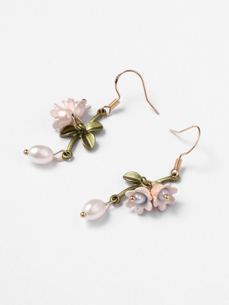 Cider [one-size] Flower Decor Faux Pearl Drop Earrings