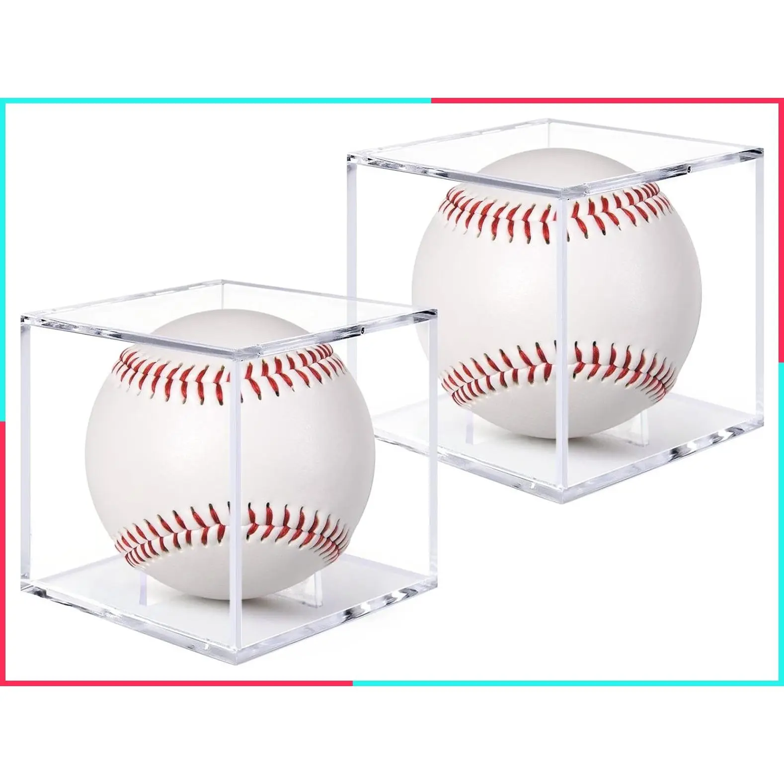 2 Pack UV Protected Acrylic Baseball Display Case, Cube Autograph Memorabilia Ball Protector Box for Official Size Balls