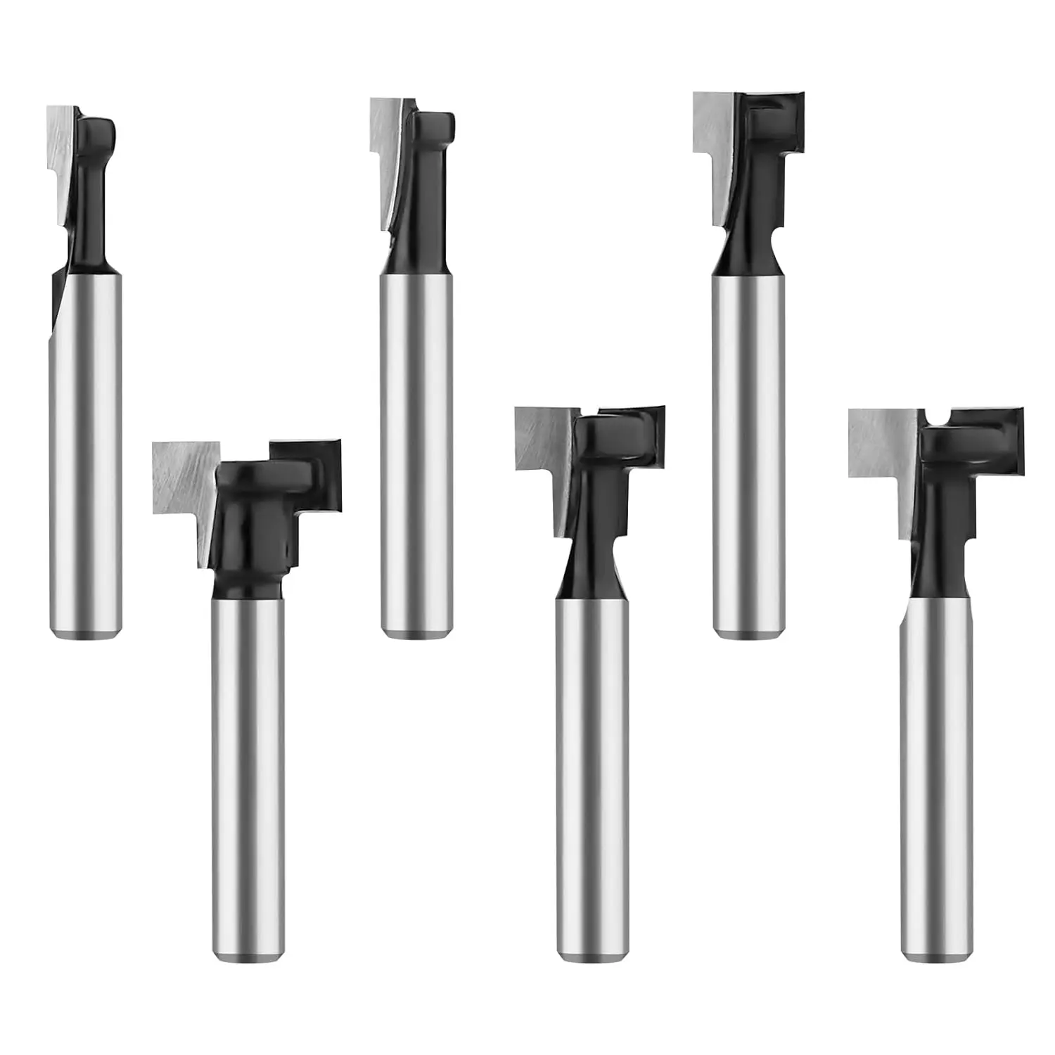 Keyhole Router Bit Set 1/4 Inch Shank, 6 count T Slotting Router Bits,  for 1/4, 5/16, 3/8, 9/16, 1/2, 5/8 inch  Diameter