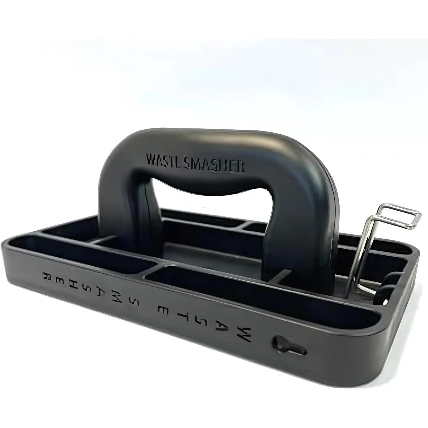 Manual Trash Compactor Tool - Hand-Held Garbage Press with Built-in Hook for Kitchen Waste Bin - Space Saving Freestanding Design - No Batteries Required - Black