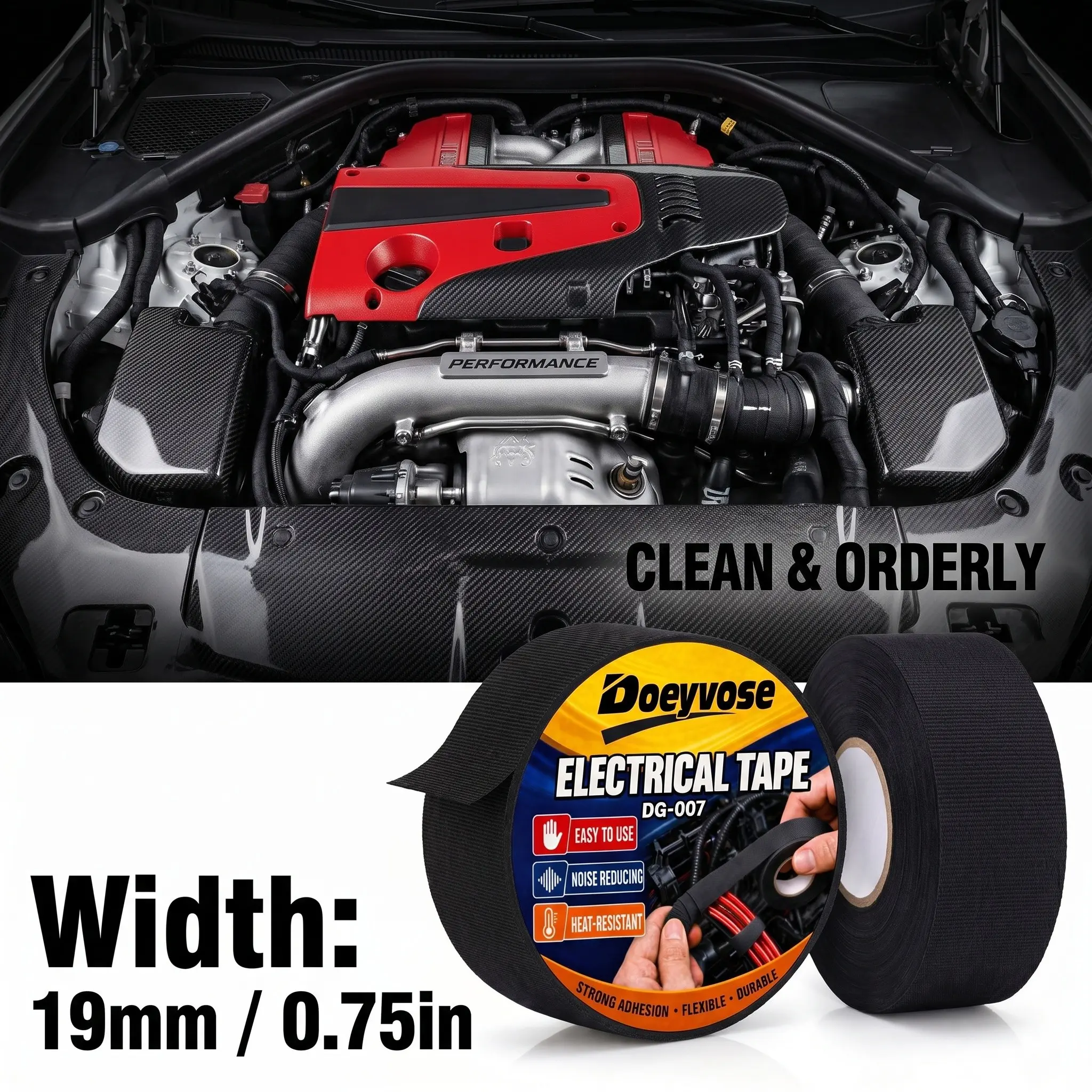 19mm Electrical Insulation Tape, Heat Resistant Binding Tape, Waterproof Car Wire Protection, Multi-Purpose Tape
