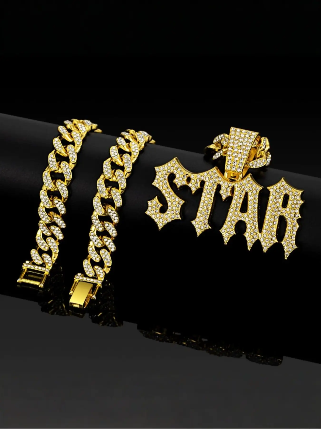 Hip Hop Zircon Pendant Necklace, Gothic Letter Star Charm, Cuban Chain, Street Fashion Jewelry, Daily Wear Accessory