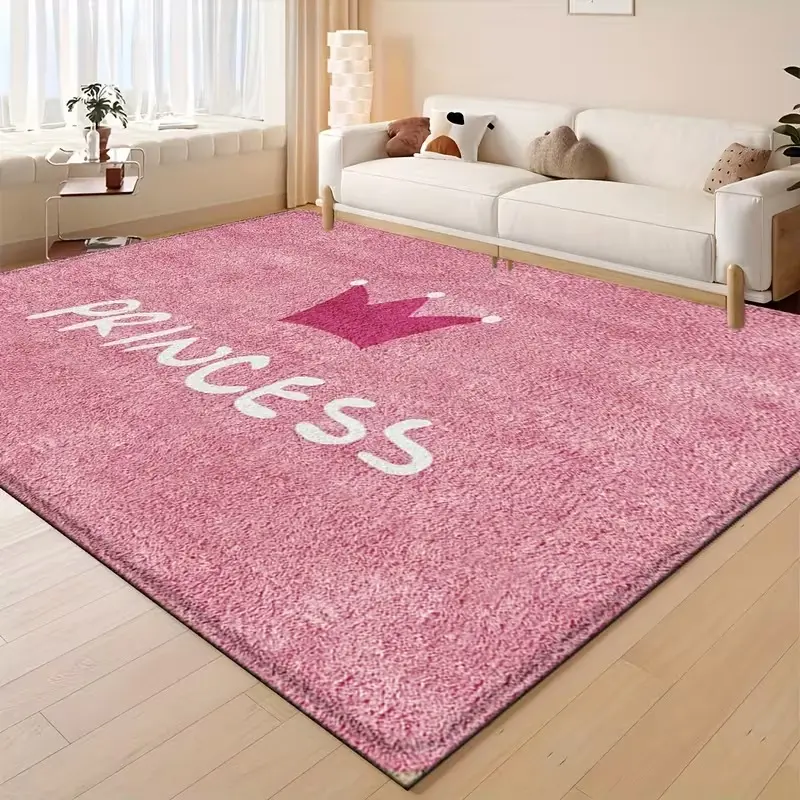 Princess Crown Design Pink Area Rug, Suede Carpet, Under-Bed Rug, Washable Carpet, Outdoor Rug, Home Decor, Machine Washable, Stain Resistant, Large Rug, Clearance Sale, Durable Decorative Non-Slip Floor Mat, Living Room, Velvet Fabric, Soft and Lightweig