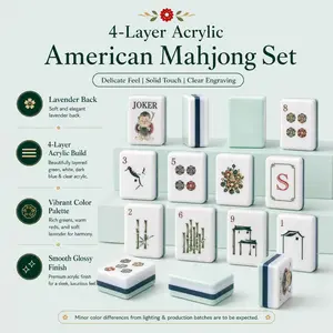 4-Layer Acrylic American Mahjong Set with Fu Lu Shou Fortune & Longevity Blessings, Portable Game Table Included, Ideal for Travel, Game Nights & Gifting