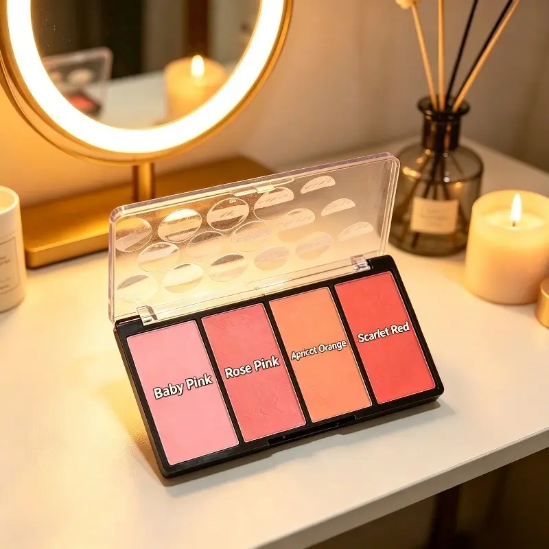 Manduni 4-Color Blush Palette, Multi-Shade Pink Apricot Matte Rouge Set, Long-Lasting Color Payoff, Fine Texture No Powder Fallout, Low Saturation for Beginners, Delicate Matte Finish Delivering Natural Vital Glow, Everyday Versatile Makeup
