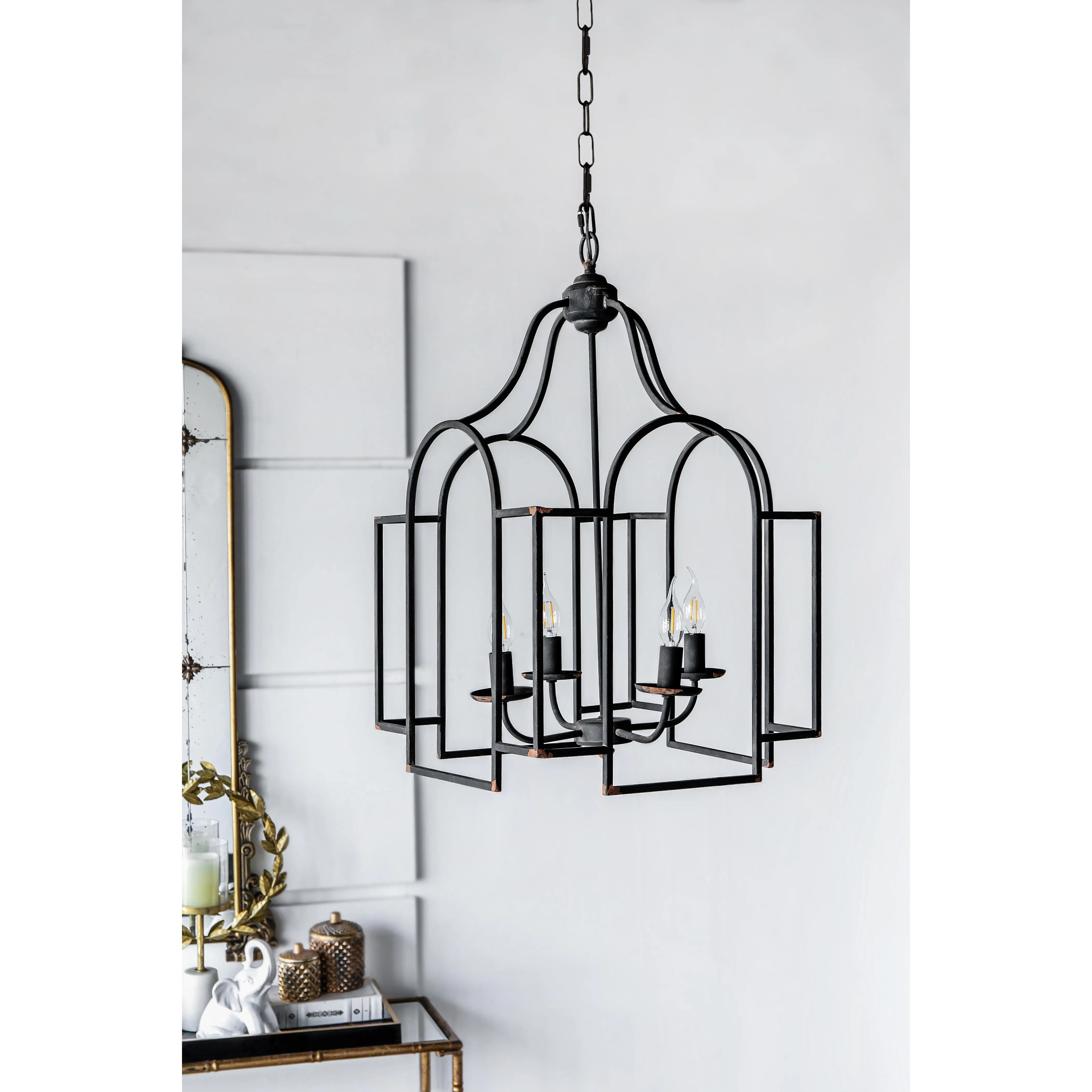 ARCH 17.3x17.3x28.7" Malin Entry 4-Light Chandelier Hanging Light Fixture for Kitchen Dining Room Foyer Entryway Hallway Stairwell Living Room Bedroom Indoor Ceiling Mounted Modern Linear Chandelier Bulb Not Included, Home Furniture and Household