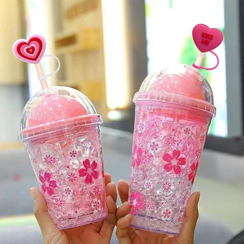 Valentine's Day Heart Shaped Straw Cover Cap, 4 Counts Cute Straw Cap, Drinkware Accessories for 7~8mm Straws, Home Kitchen Party Supplies