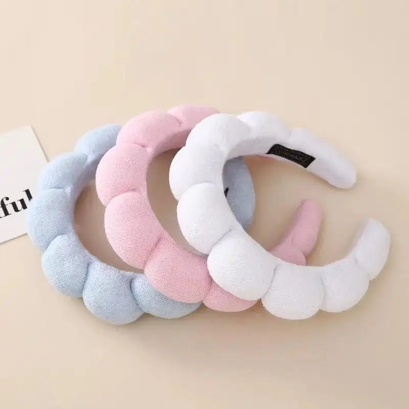 Fluffy Bubble Spa Headbands for Women, Multi Color Terry Cloth Non Slip Skincare Headband Set, Soft Padded Face Wash Hair Band for Makeup, Skincare Routine, Facial Cleansing & Daily Self Care