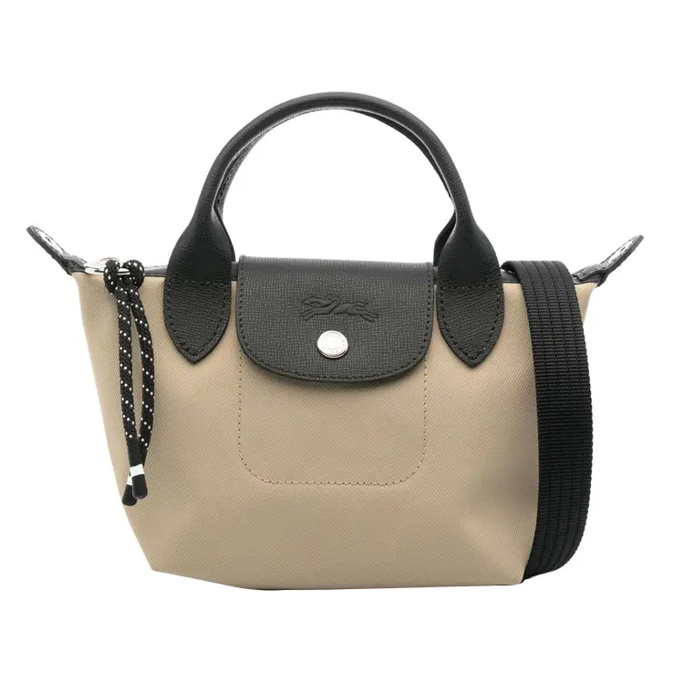 Longchamp Le Pliage Energy Mini Crossbody Bag for Women, Recycled Canvas, Adjustable Detachable Strap, Silver Hardware, Clay Color