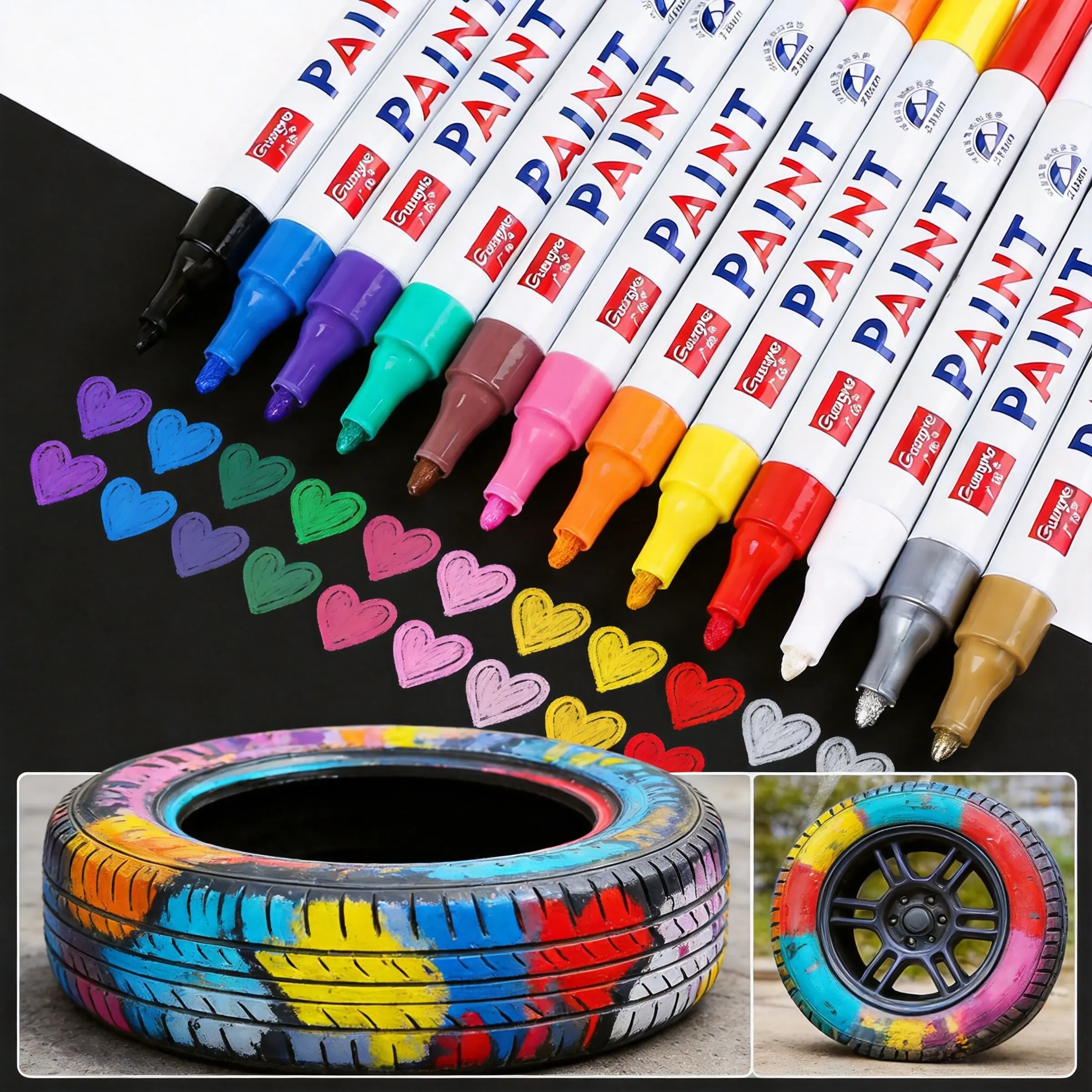 12 Colors Waterproof Tire Paint Pens, Permanent Oil-Based Markers for Wheels, DIY Custom Letter Car Decor Tools, Quick Dry, Fadeproof, Unfaded, Long Lasting Tire Letter Markers, Works on Metal, Wood, Plastic, Glass & Rubber, Easy to Use, #CarTok