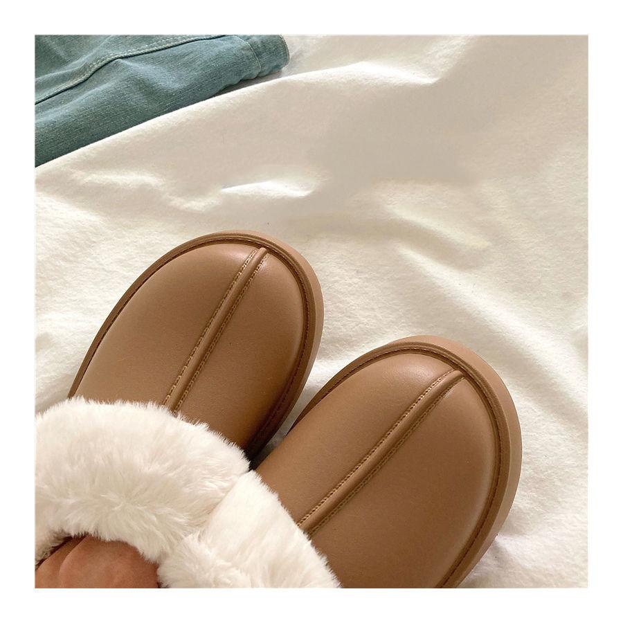 Crestar Winter Women Fuzzy Slippers New Outdoor Waterproof Cotton Shoes Warm Fluffy Home Slides Detachable Plush Cotton Slippers
