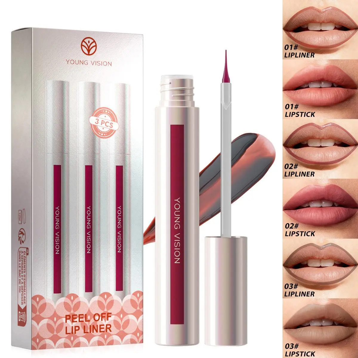 3 Pcs Tip Tear Lipliner Peel Off Lip Liner Outline Lip Makeup Easy To Operate Lips Do Not Stick Cup Lip Glaze Lipstick Mist Face Lip Mud