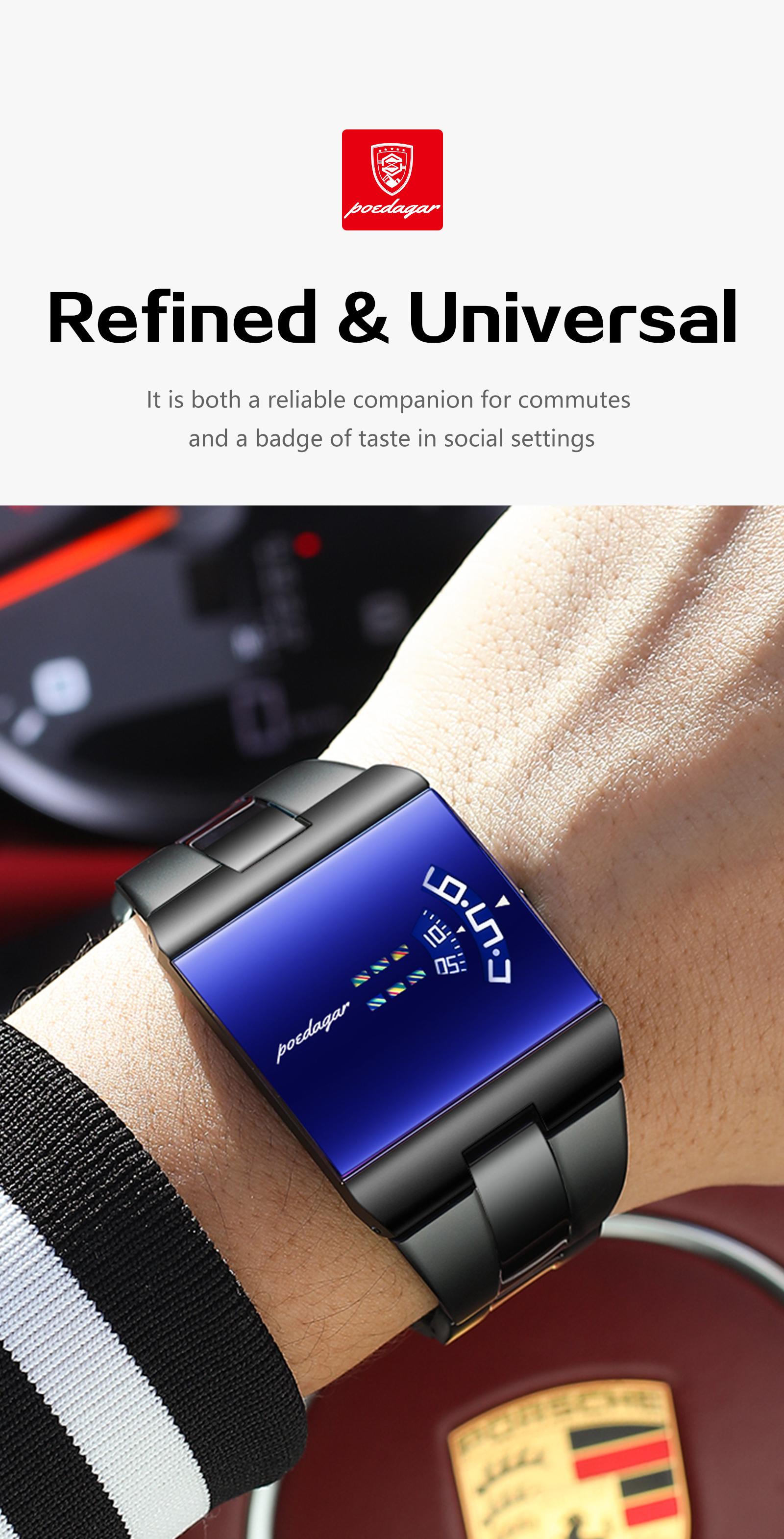 POEDAGAR Top Rectangular Original Men's Watch Waterproof Fashion Men's Watch Stainless Steel Quartz Sports Men's Watch