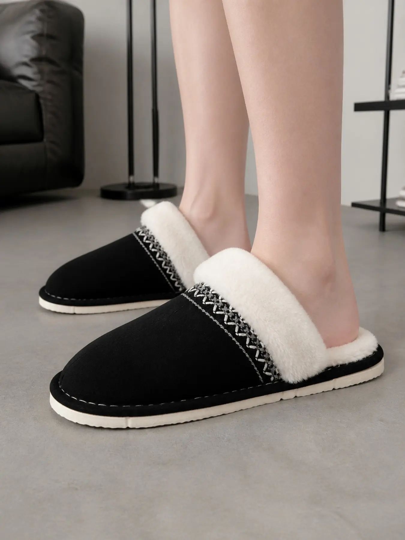 Autumn Winter Ethnic Style Knitted Cotton Slippers, Unisex Three Colors, Fuzzy Toe, Home Slipper, Anti-Slip Soft Sole, Warm Silent Postpartum Shoes