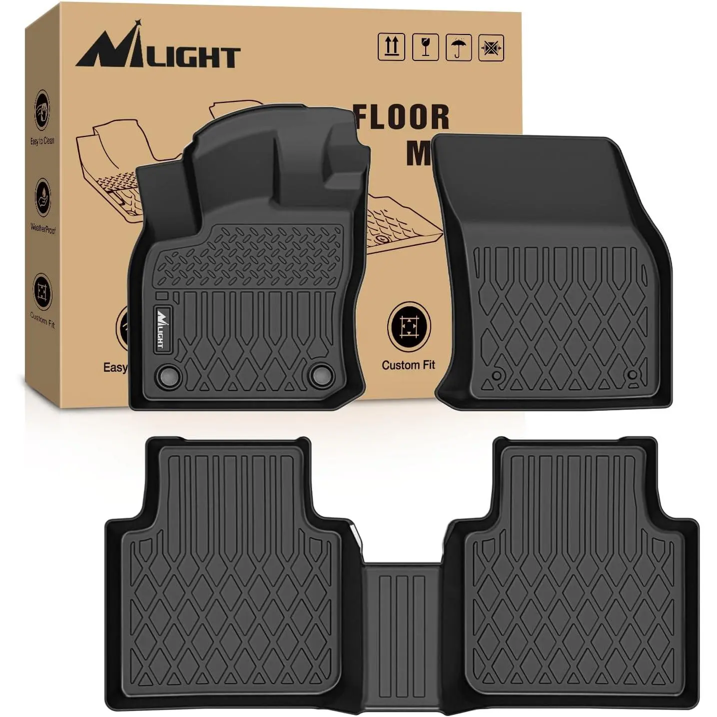 Nilight Soft Rubber-Backed TPE Floor Mats for Volkswagen Tiguan 2018-2024, Custom-Fit, All-Weather, Heavy-Duty Floor Liners, Soft Rubber-Backed Floor Mats