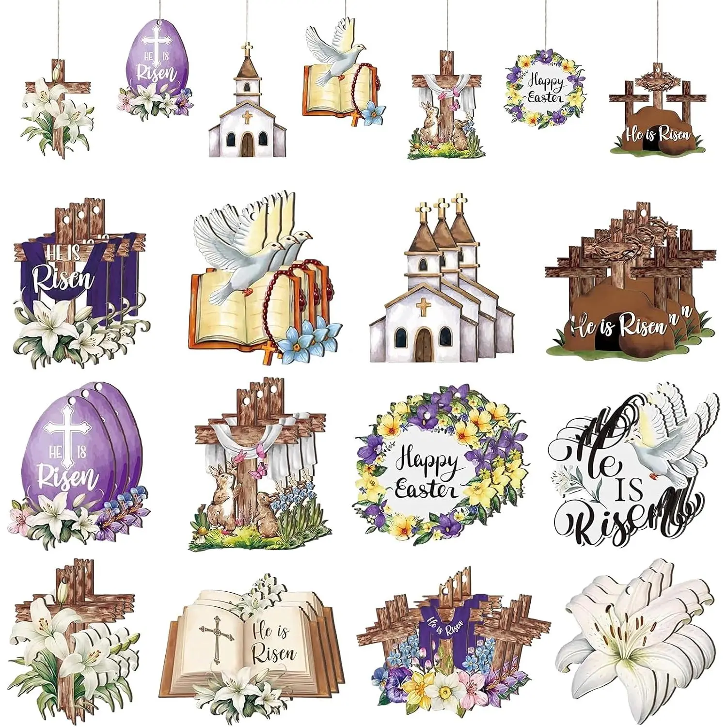 36 count Religious Easter Ornaments Wooden - He is Risen Wooden  Signs Christian    Cutouts Easter Decor for Small Tree  Party