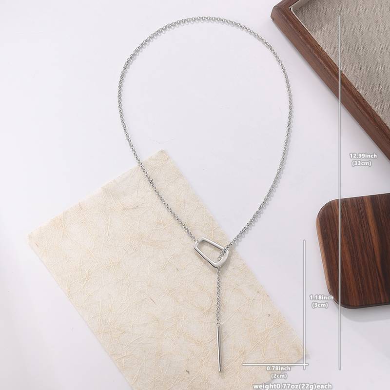 Long Bar Silver Plated Copper Chain Pendant Women's Bold Y Necklace Unique Chunky Chain Adjustable Lariat Necklace Beautiful Collarbone Necklace Trendy Chunky Statement Jewelry for Party Daily Wear