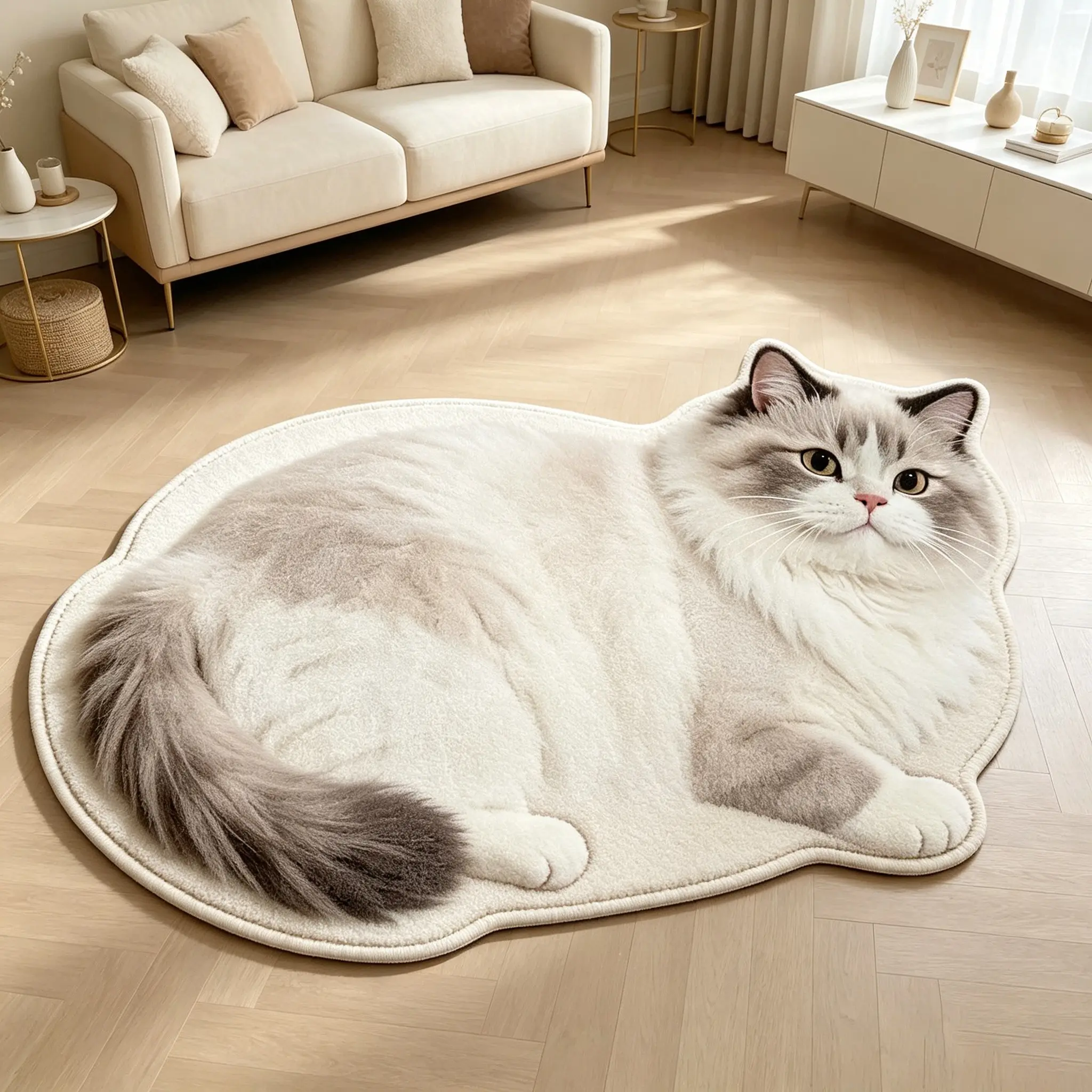 Soft Cute Cat Shape Rug, Hand Wash Only, Indoor Use, Perfect for Living Room, Bedroom, Study, Bathroom, Kitchen, Hallway Decor