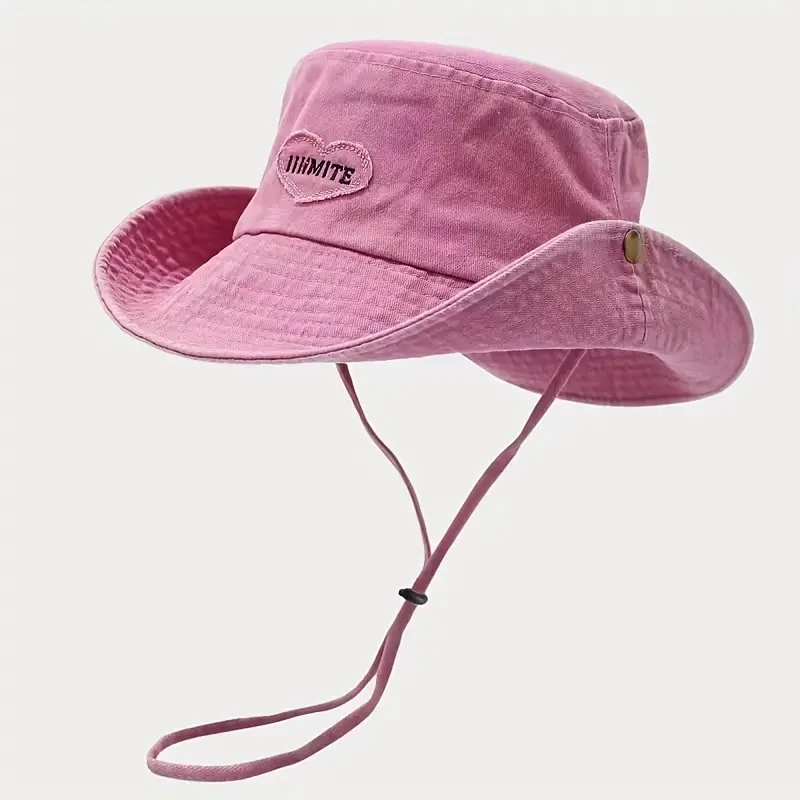 Japanese Heart Patch Bucket Hat, Breathable Outdoor Sun Hat for Vacation Travel, Unisex Casual Beach Fisherman Cap