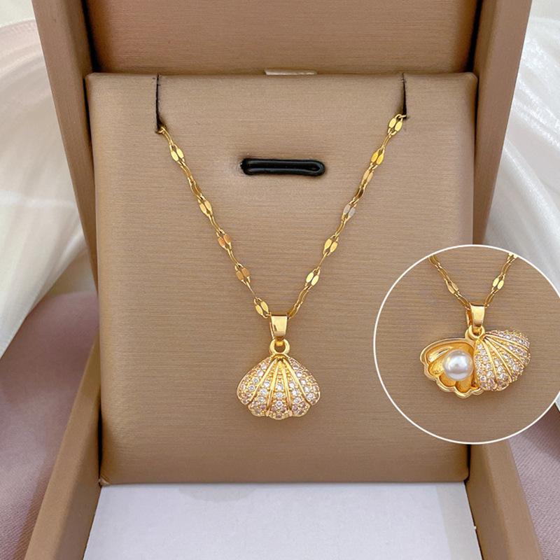 Shell Pearl Necklace With Rhinestones Female Zircon Temperament Personality Jewelry