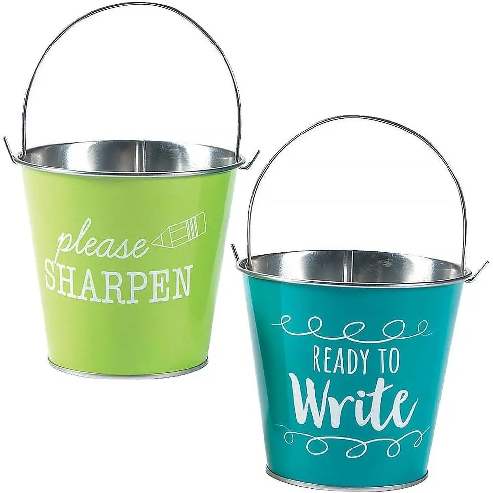 & Dull Pencil Holder, 2 Pack Metal Pail Set | Classroom Organization and Storage, Pencil Dispenser, Elementary School Teacher Desk Accessories, Teacher  Haves