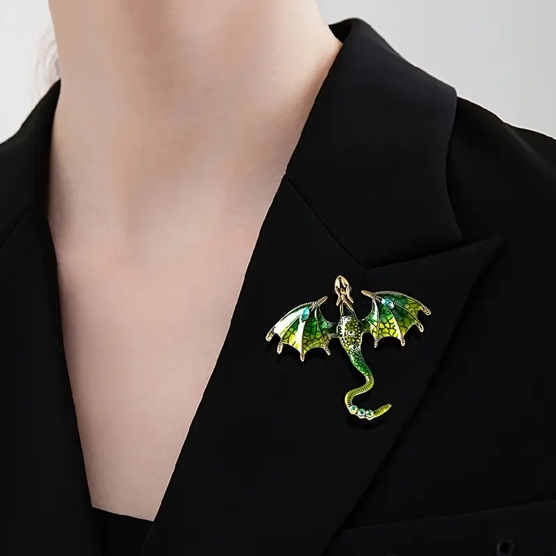6 Fantasy Dragon Brooches Set, Unique Imaginative Designs, Premium Metal with Enamel Technique, Vivid Colorful Dragon Wings, Striking Fantasy Style