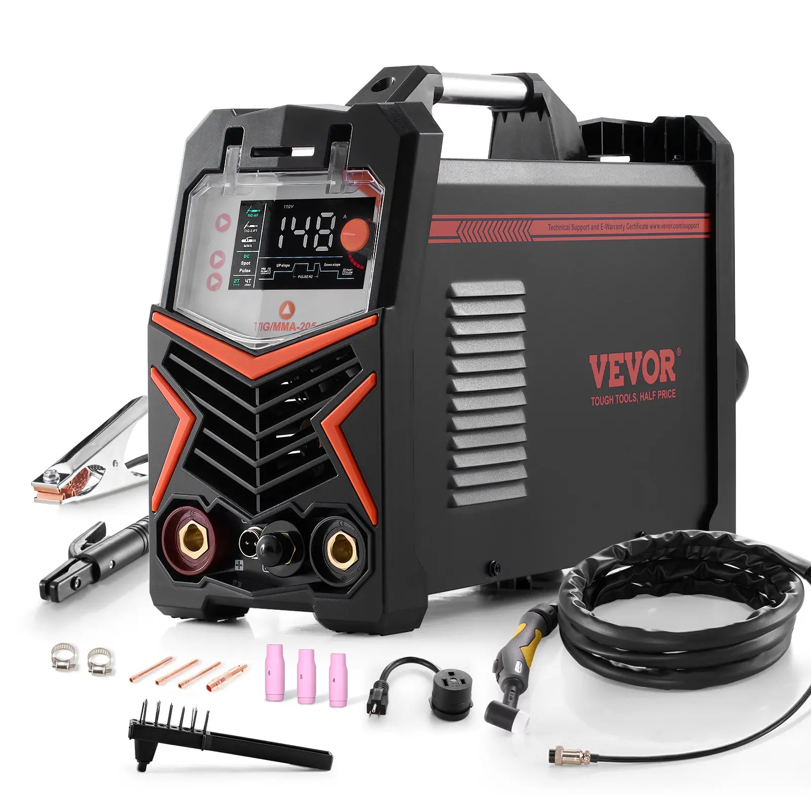 【DealsForYouDays】VEVOR TIG Welder, 205A 3-In-1 Welding Machine (Large LED Display)- DC TIG/DC Pulse TIG/MMA(Stick), 110220V Dual Voltage Electric Welder with IGBT Inverter High-Frequency Start