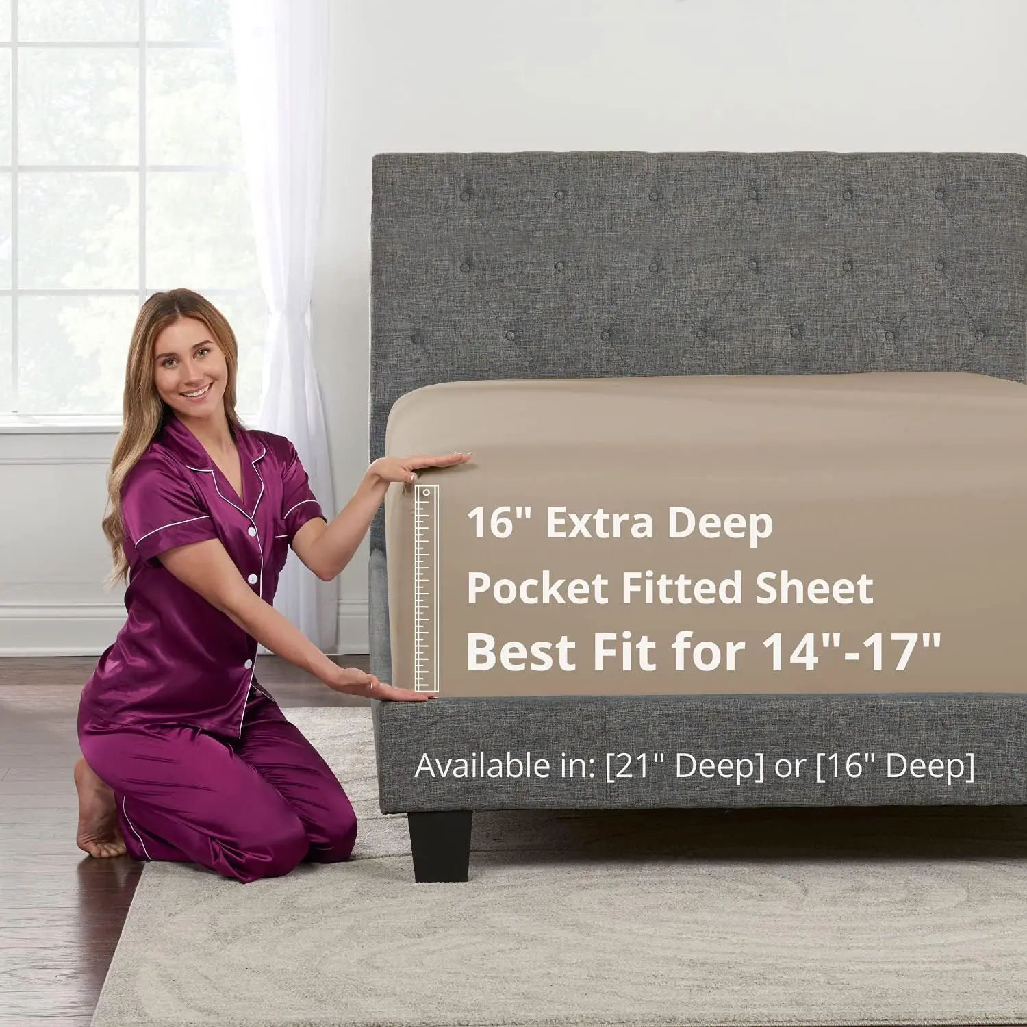 Twin XL Pocket Fitted Sheet for Kids, Taupe Sand, 16'' Deep Pockets, Fits 14-18'' Mattresses & Toppers, Soft Feel
