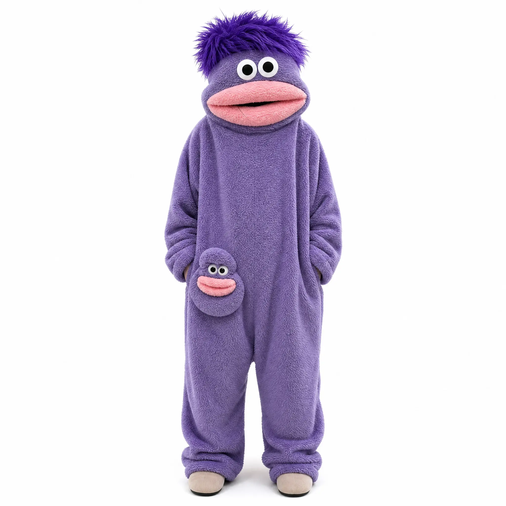 Funny Puppet Costume Onesie, Thick Fleece Monster Hood & Googly Eye Detail, 5 Color Variants, For Adults Cosplay Events & Character Dress-Up Parties, Ultra-Soft Plush Warm Breathable Standout Crowd-Pleasing Machine Washable Perfect Gift