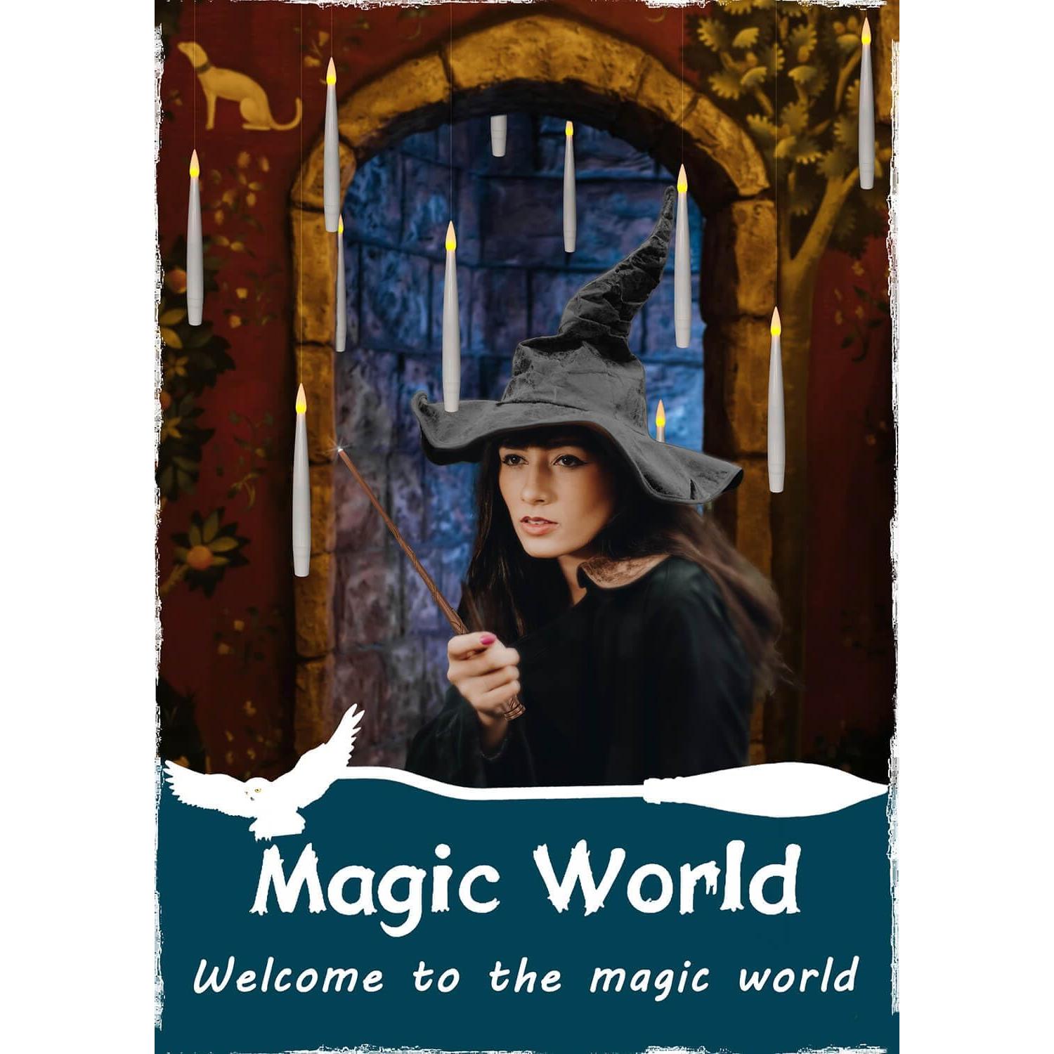 Floating Candles with Magic Wand Remote (6/18H Timer), 20 count 6.1" Hanging Flameless Taper Candles, Flickering Warm Light, Halloween Christmas Classroom Windows Wedding Party Decor(White)