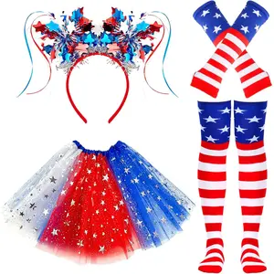 4th of July Tutu Set Red White and Blue Tutu Patriotic Costume Accessories Set Independence Day Costume Halloween Cosplay Party for Girl Women