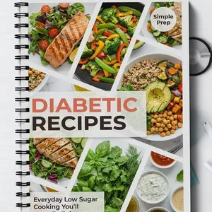 Diabetic Recipes Spiral Cookbook, Low Sugar Simple Prep Meals, Blood Sugar Friendly Meal Journal, Easy-To-Use Recipe Book