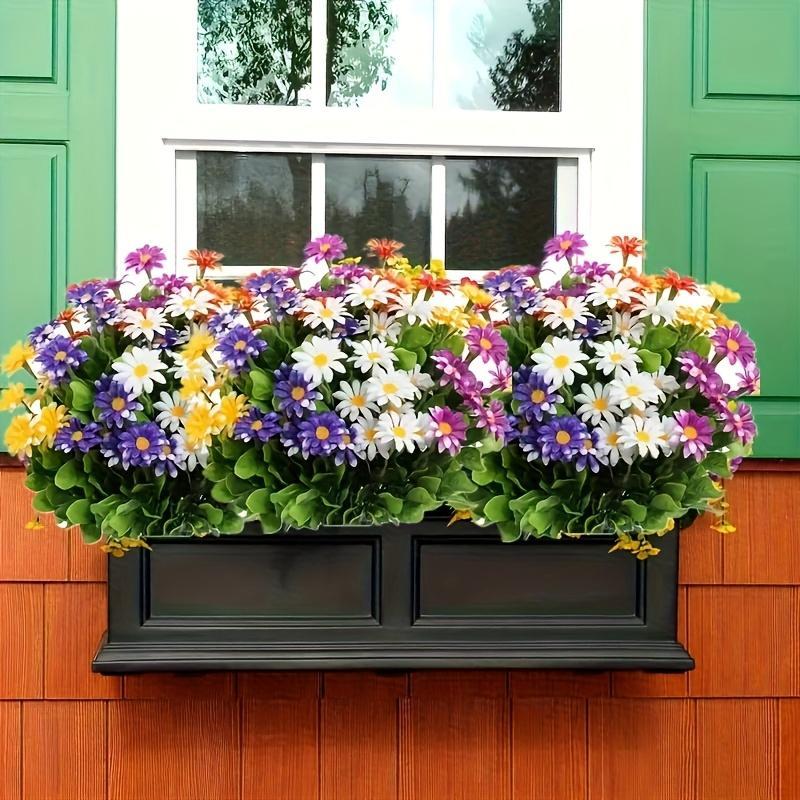 5 bouquets of outdoor artificial flowers, plastic daisies, UV-resistant artificial flower beds, suitable for homes, hotels, offices, weddings, party gardens, porches, cottage decorations, window frames, and cemetery arrangements.