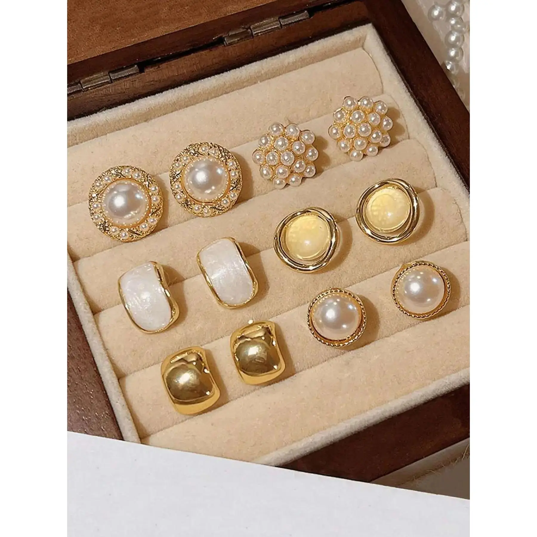 6 Pairs Vintage Earring Set for Women, Minimalist Geometric Oil Drop, Imitation Pearl Studs and Drop Earrings for Daily Wear