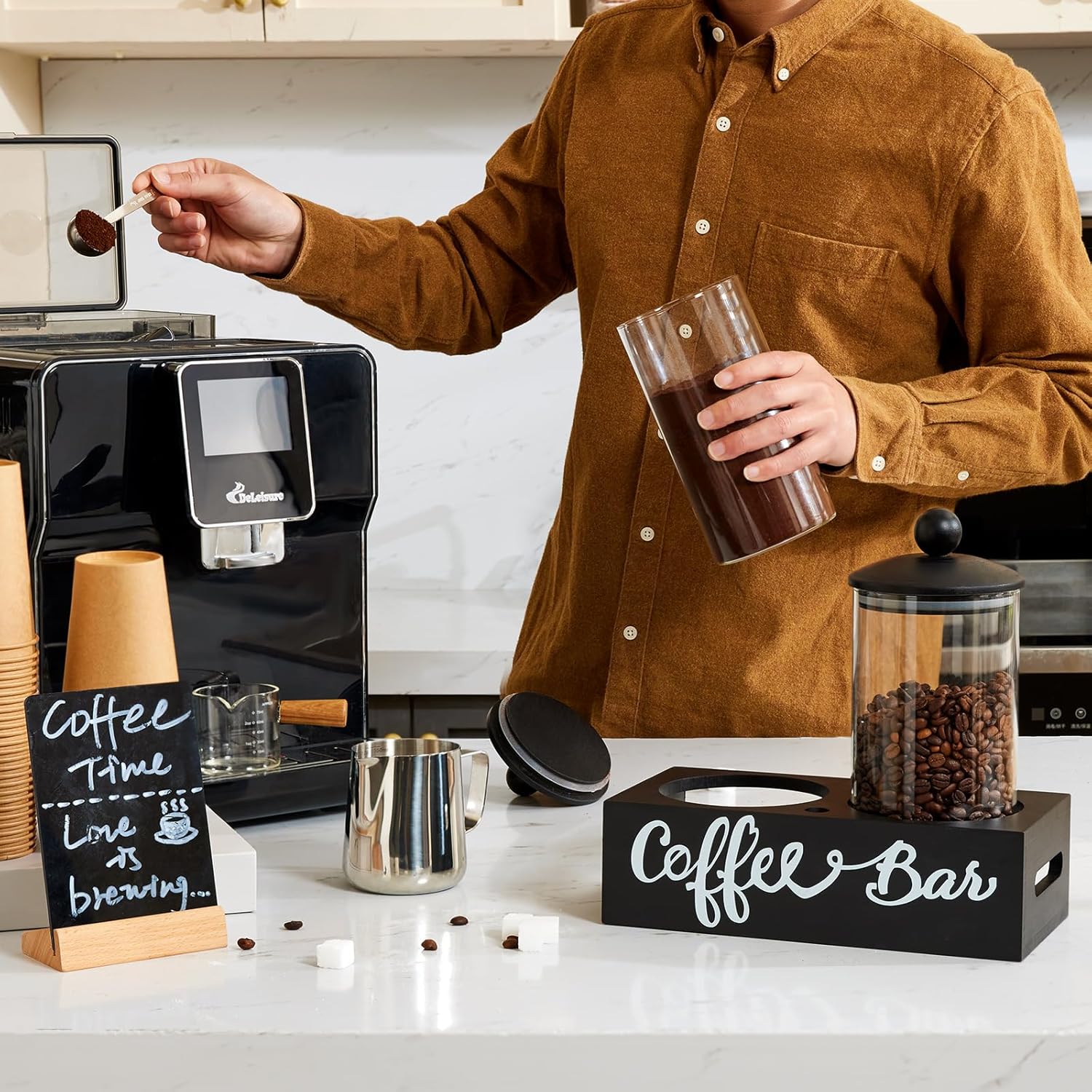 Glass Sugar Coffee Canister for Ground Coffee,2x55OZ Coffee Containers with Handle Shelf Coffee Bar Station Accessories Organizer Decor, Storage Jars with Iron Coffee Scoop for Kitchen Glass Sugar Coffee Canister for Ground Coffee,2x55OZ Coffee Containers with Handle Shelf Coffee Bar Station Accessories Organizer Decor, Storage Jars with Iron Coffee Scoop for Kitchen