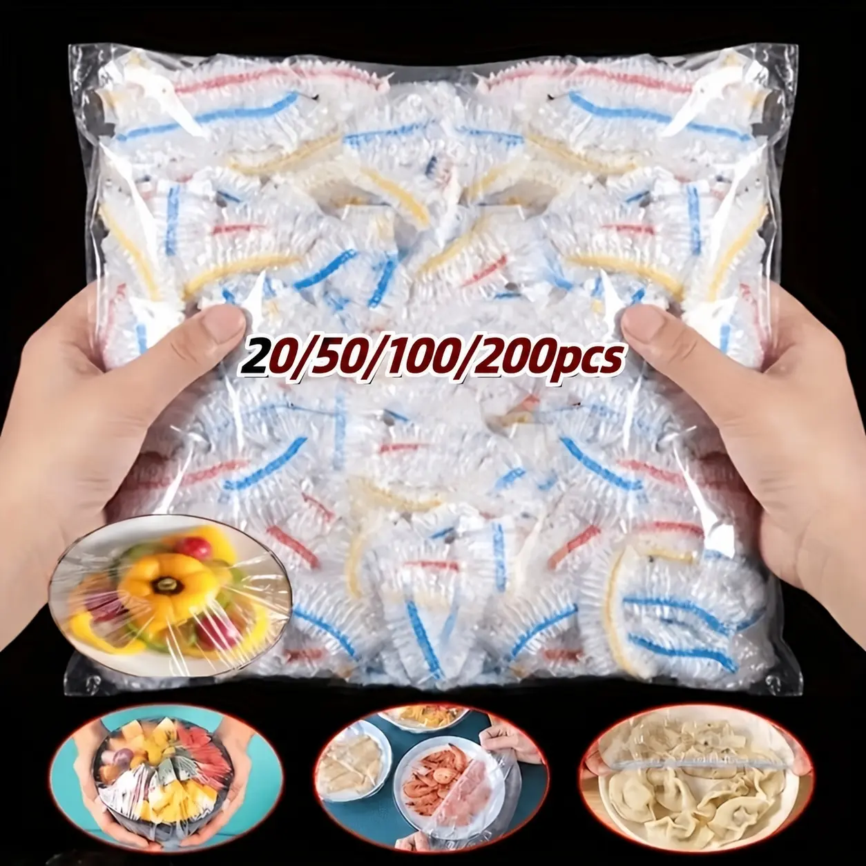 200/100/50/20pcs Heavy-Duty Food-Grade Disposable Plastic Wrap/Blue And Red Stretch Leak-Proof Dust-Proof Film/Suitable for Kitchen, Parties, Travel, Bowls, Plates, Fruits And Vegetables (200pcs)/RV Kitchen Supplies, Food-Grade Material, Party Supplies