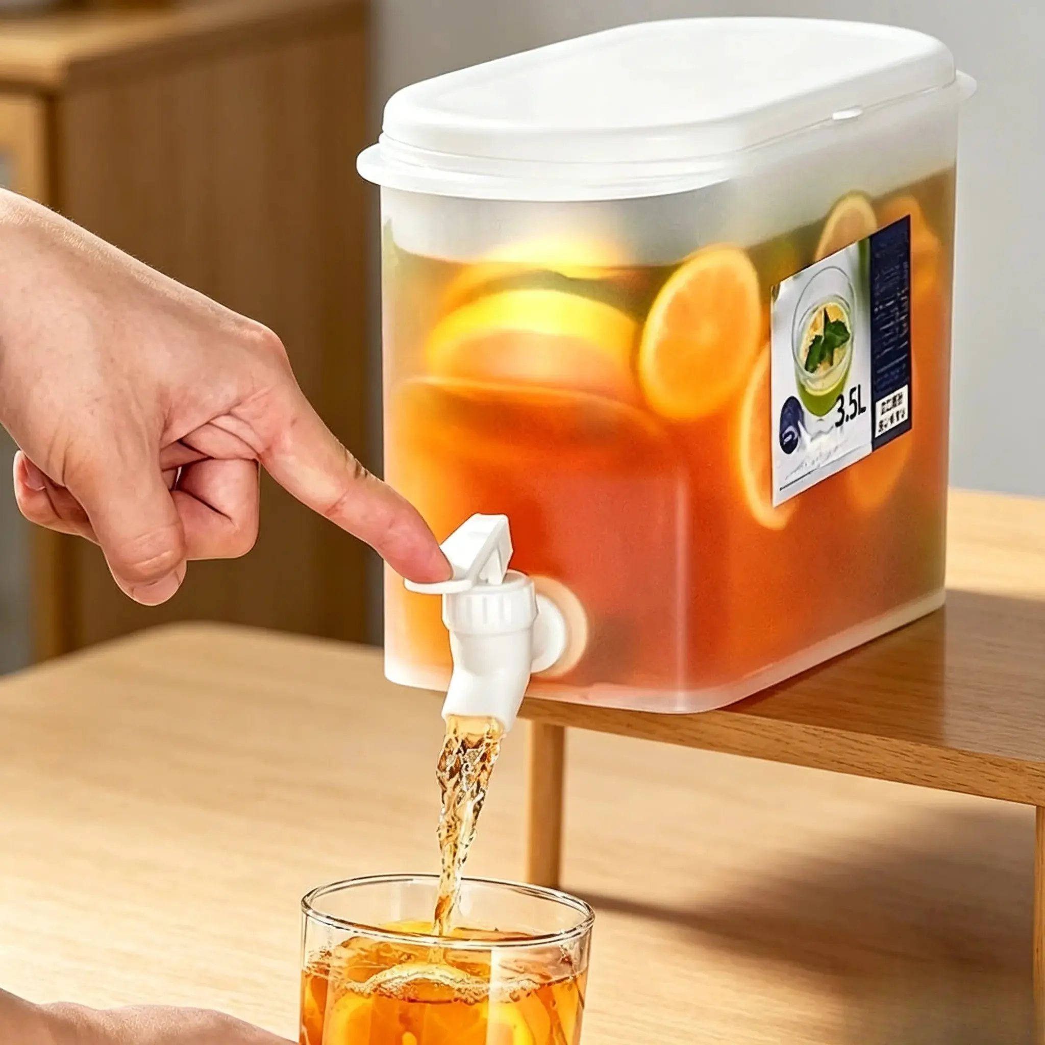 Plastic Beverage Dispenser with Faucet, 3.5L Large Capacity Container, Cold Water Jug for Parties, Fruit Pitcher, Soda Holder, Home Use, Drink Dispensers, Water Pitchers, Drinkware