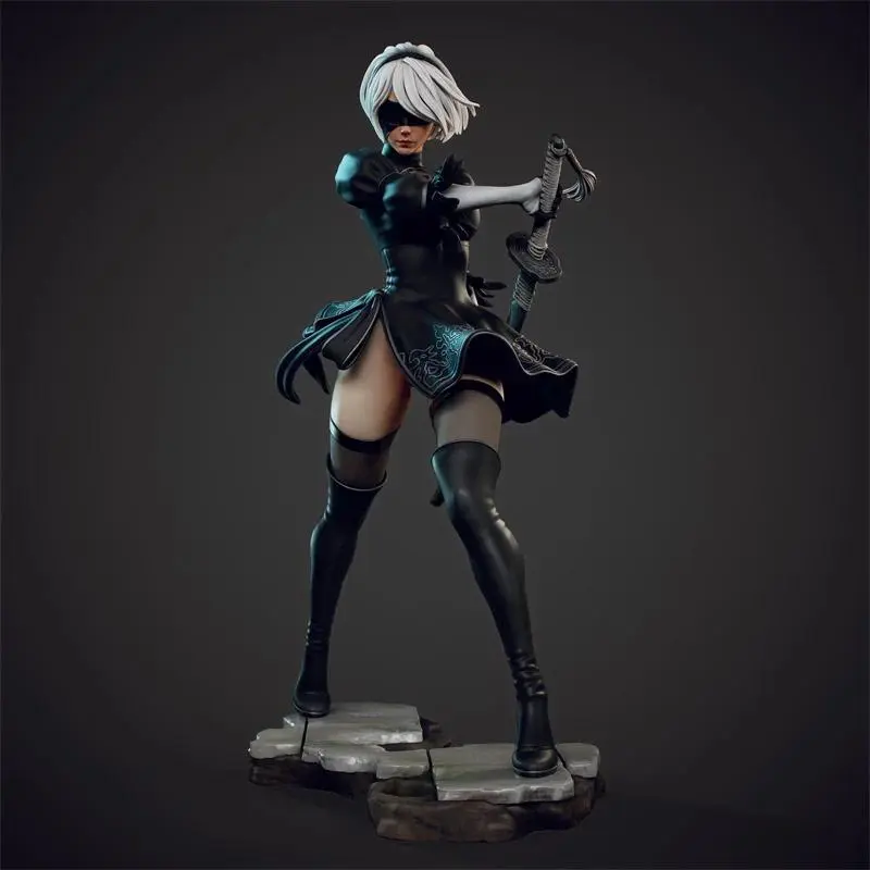 1/24 75mm 1/18 100mm Resin Model Kits 2B Warrior Girl Figurine Unpainted No Color RW-1293