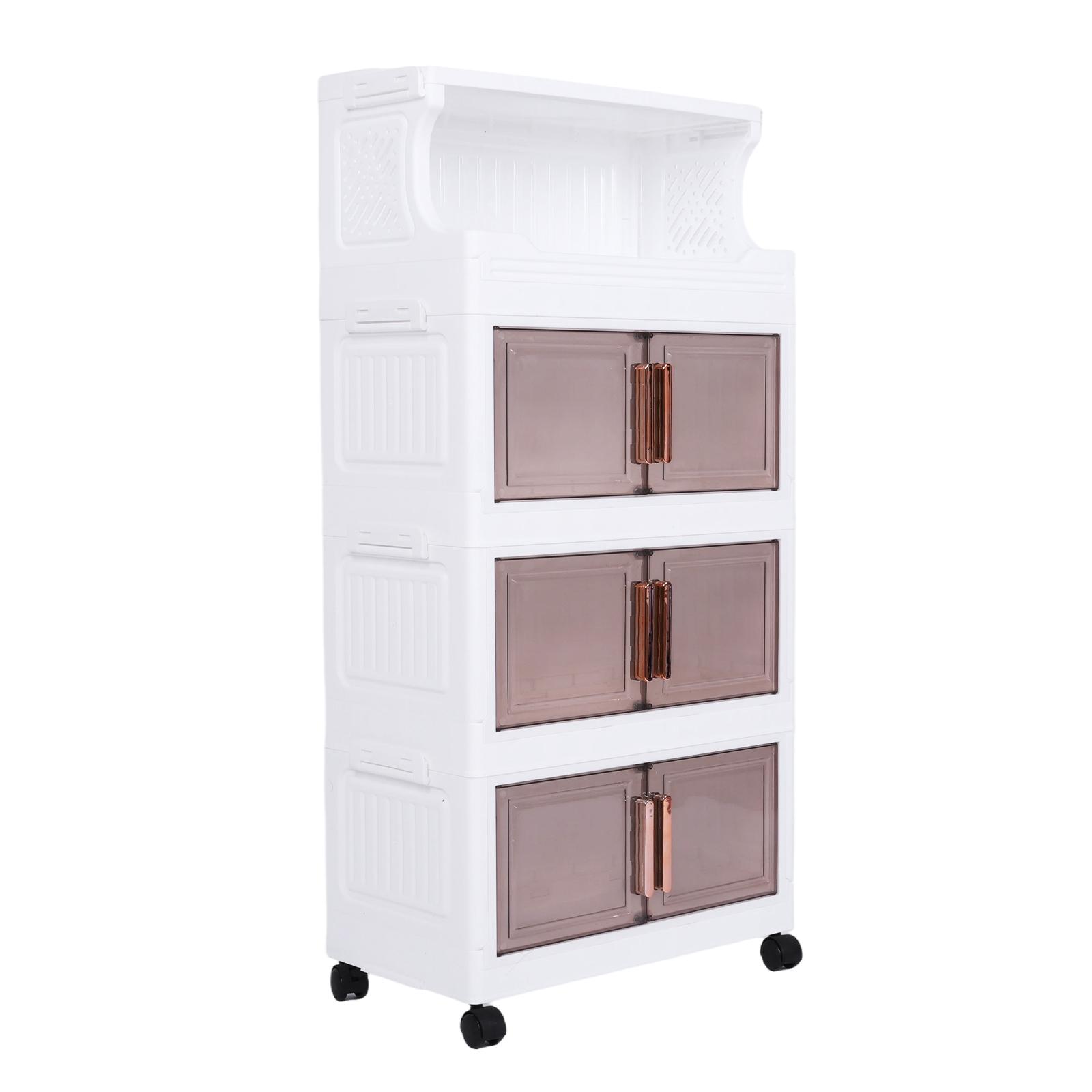 3 Tier Stackable Plastic Storage Bins with Doors and Wheels 42cm Foldable Plastic Storage Container Large Capacity for Craft Home Pantry DormTransparent