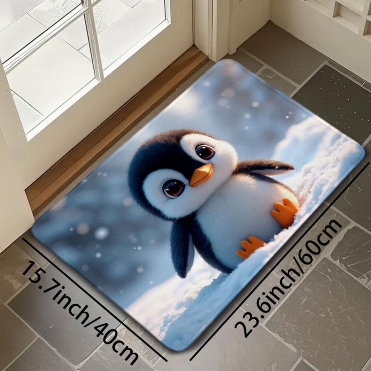 1pc Penguin Bathroom Anti-Slip Mat, Kitchen Mat, Living Room Floor Mat, Flannel Material Anti-Slip, Soft, Comfortable And Easy to Clean, Suitable for Bedroom, Living Room Dining Room, Kitchen Bathroom, Entrance Carpet And Floor Mat, Modern Bath Mat