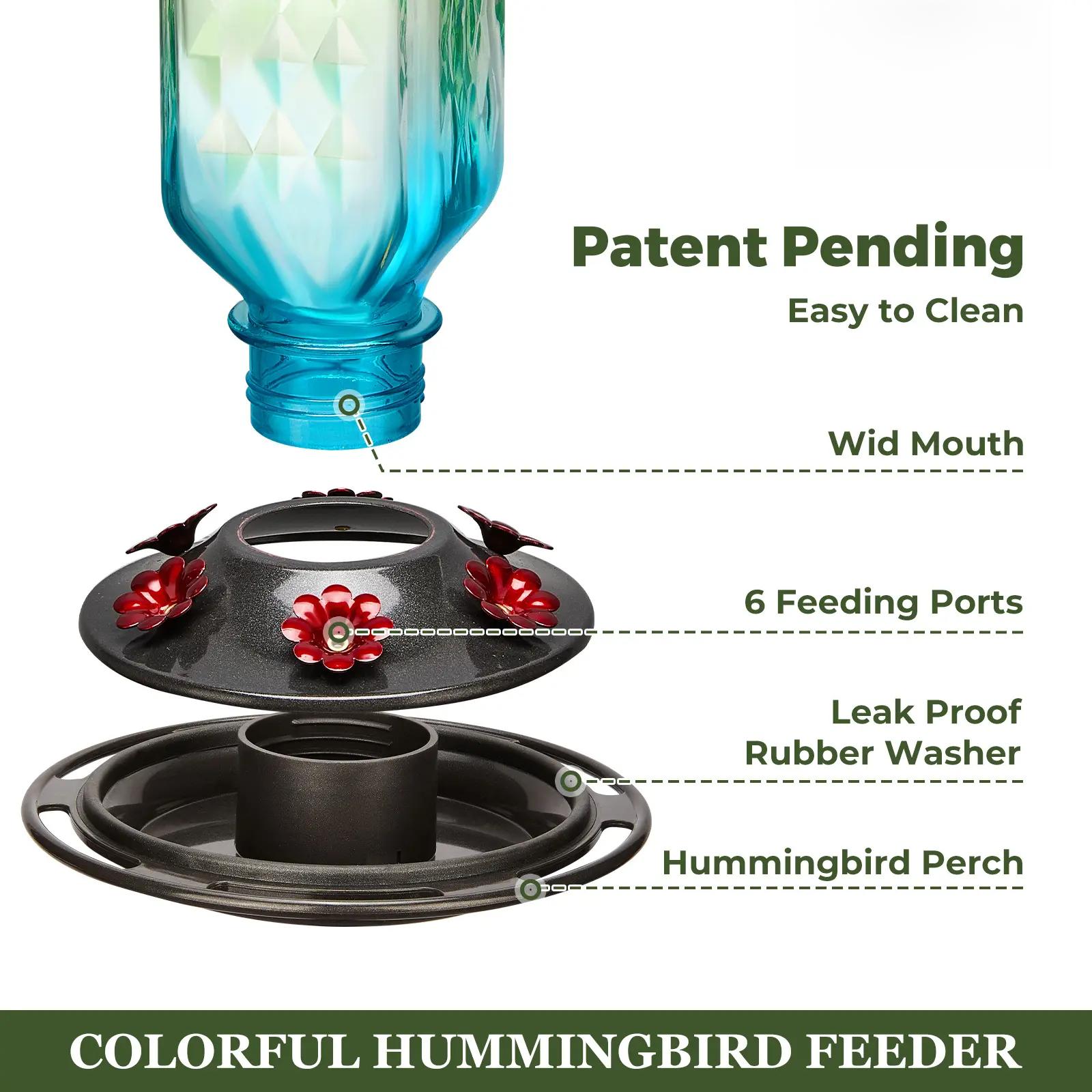 24oz Glass Hummingbird Feeder with Ant Moat 6 Flower Ports Leak-Proof Nectar Container for Garden Decor Easy Refill & Clean