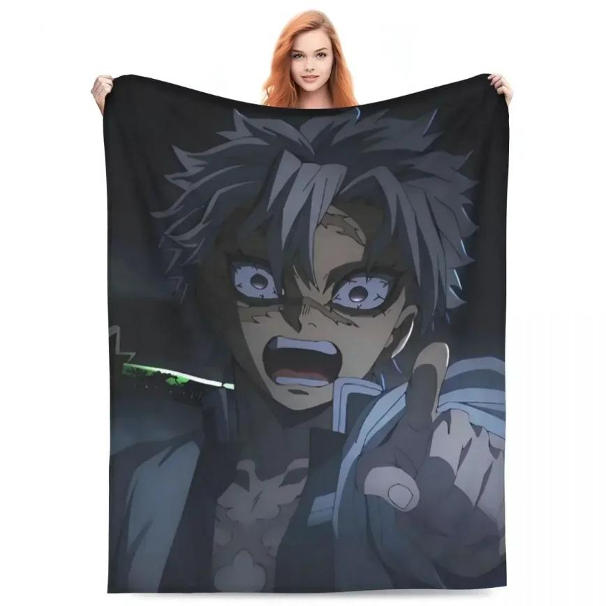 Demon Slayer Wind Hashira Sanemi Blanket Ultra Soft Flannel Plush Cozy Warm Bedroom Couch Sofa Bedding Lounge Throw Quilt Decor Decorative Throw Perfect Birthday Gift Christmas Gift for Anime Fans Kids Adults Viral Trending Shinazugawa Aesthetic Style