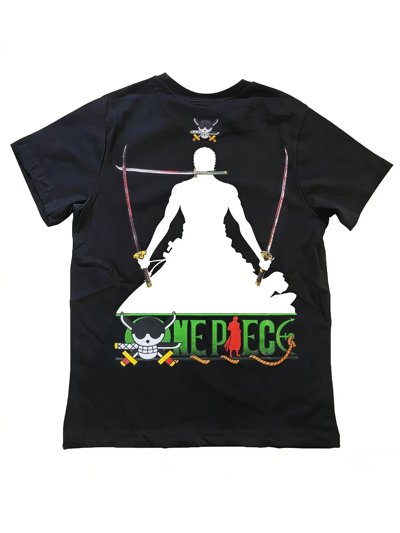 One Piece Luffy Three Sword Style Retro Loose Fit Short Sleeve T-Shirt, Unisex, Breathable Cotton, Perfect for Daily Wear & Cosplay