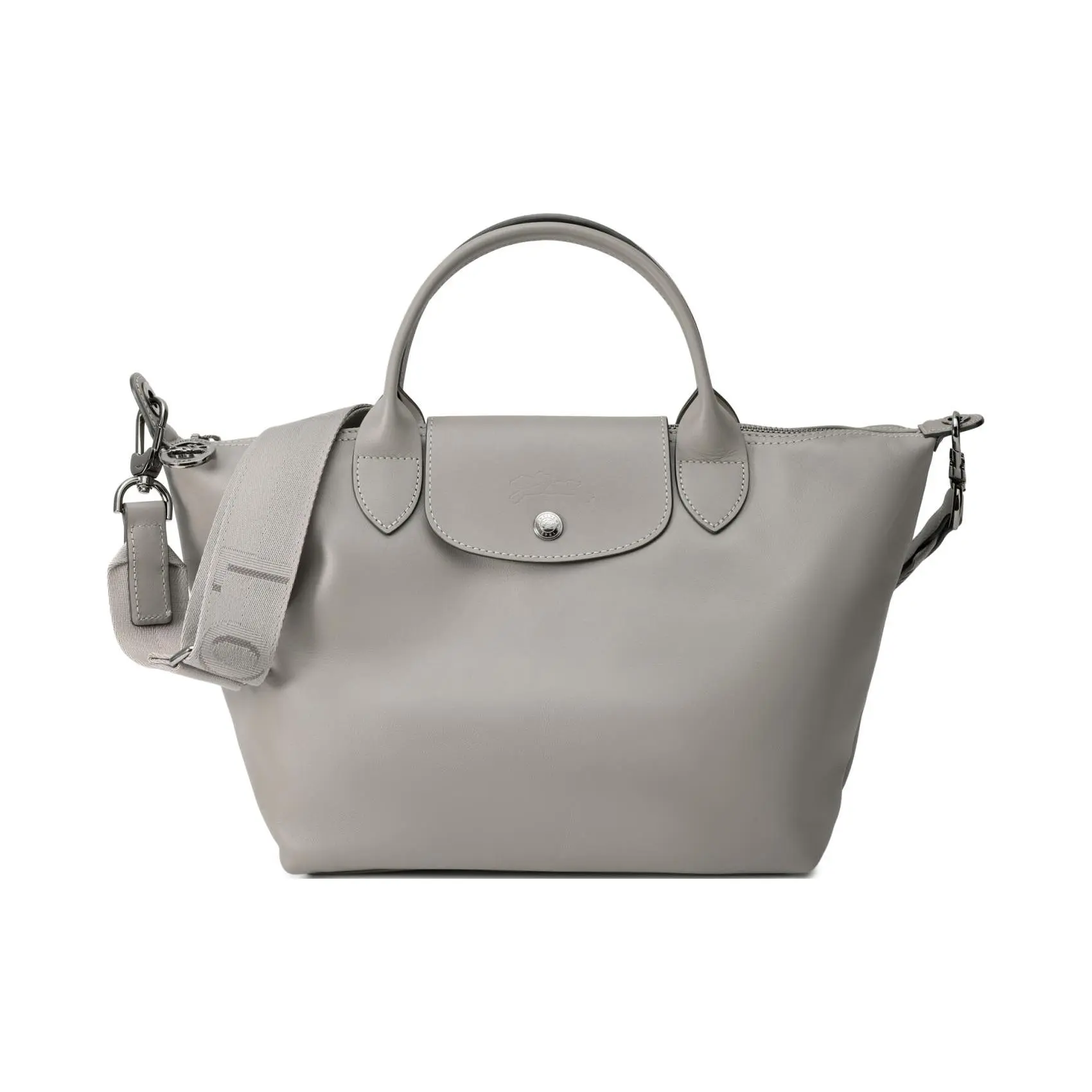 Longchamp Le Pliage Xtra 25 Small Crossbody Shoulder Handbag for Women, Calfskin, Snap-Zip Closure, Pigeon Gray