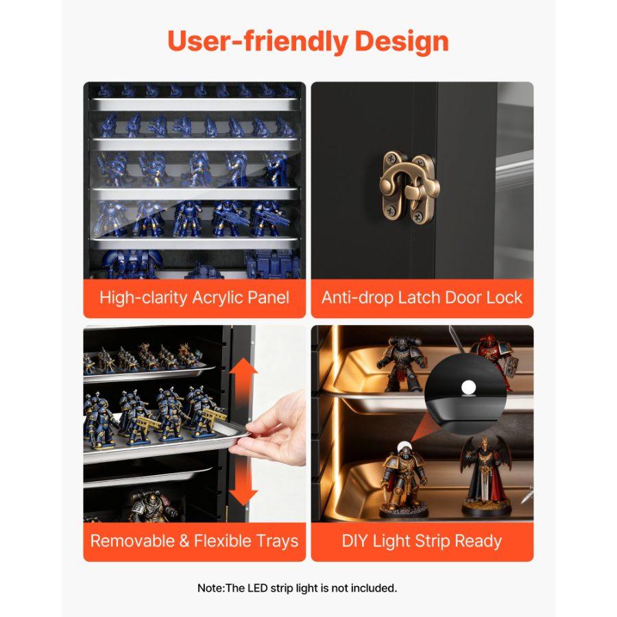 VEVOR Miniatures Storage Case, Warhammer Carrying Case Fits for 1000-1500 Scale Models, DND Gifts Wooden Miniatures Display Holder with 5 Tray 11 Slots, Case for Collectible (Minis Not Included)