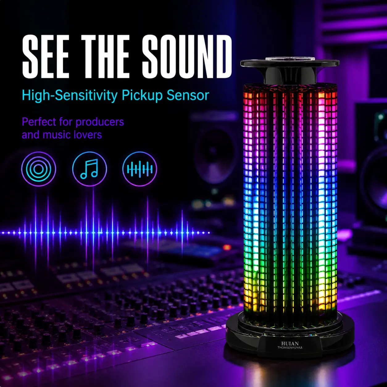 4D 360° Sound Activated RGB Rhythm Light, Wireless Rechargeable Music Sync Lamp, Smart Noise Reduction, for Gaming, Streaming, Bedroom, Car, Bar Party Decor