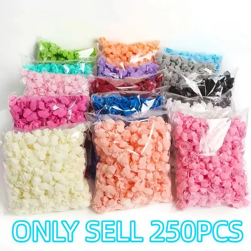 250pcs 1.37inch Colorful Artificial Foam Rose Heads, DIY Crafts, Wedding, Valentine's Day Decor, Candy Box, Outdoor Decoration