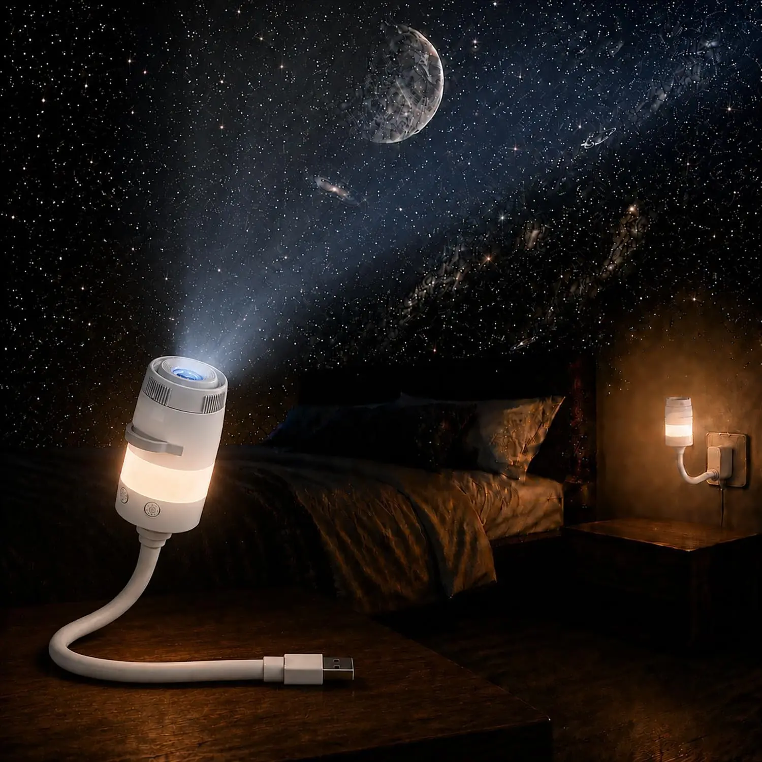 Galaxy Projector Night Light, Bedroom Ceiling USB Starry Sky Projector, Adjustable Nebula Lamp, Portable Space Projector for Kids & Adults
