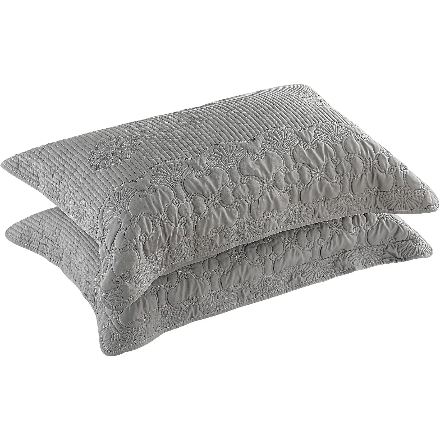 Pillow Shams Standard Size Set of 2, Ultra Soft Breathable Quilted Embroidery Pillow Cases 20 x 26 Inches for Sleeping, Decorative Microfiber Bed Pillowcase Easy Care, Gray