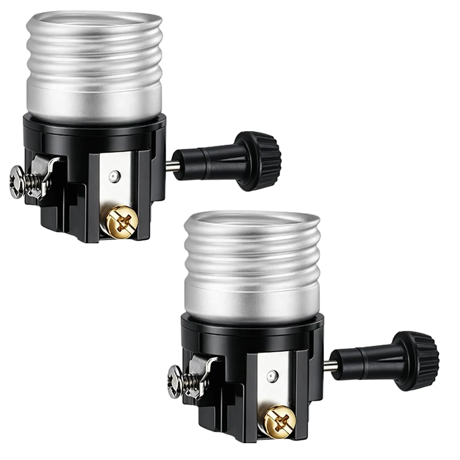 2-Pack Retro Adjustable 3-Way E26 Base Lamp Socket with Turn Knob, UL Listed, Low-Medium-High Settings for Table/Floor Lamp Repair, DIY Projects
